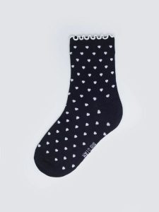 Skarpety damskie długie w białe serduszka czarne Hartisa 906. Czarne skarpetki Big Star, bez wzorów, ze skóry. Za 19,99 zł.