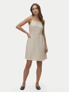 Vero Moda Sukienka letnia Mymilo 10340527 Beżowy Regular Fit. Brązowe kombinezony Vero Moda, na lato, xs, bez wzorów, ze lnu, bez kołnierzyka, bez ramiączek. Za 169,99 zł.