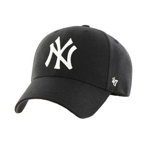 Czapka z daszkiem dla dorosłych 47 Brand New York Yankees MVP Cap. Czarne czapki 47 Brand, bez wzorów, z materiału, sportowe. Za 109,99 zł.
