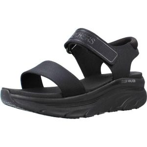 Sandały SKECHERS DLUX WALKER NEW BLOCK Czarny. Czarne sandały Skechers, bez wzorów, z tkaniny, bez obcasa, bez zapięcia. Za 248,90 zł.