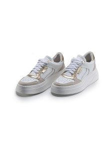 Anna Morellini Skórzane sneakersy "Netina" w kolorze złoto-białym rozmiar: 39. Białe trampki Anna Morellini, bez wzorów, bez zapięcia. Za 360,17 zł.