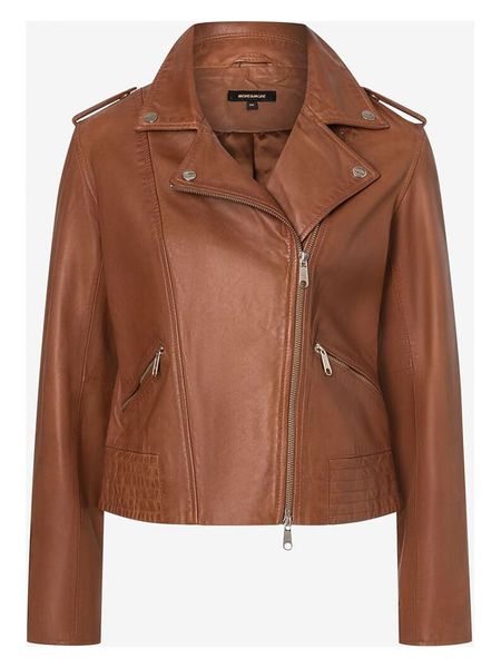 More & More Skórzana kurtka w kolorze jasnobrązowym rozmiar: 34. Brązowe kurtki More & More, bez wzorów, z materiału, bez kaptura. Za 308,91 zł.