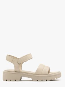 Kremowe sandały zapinane na rzepy. Brązowe sandały Ryłko, bez wzorów, ze skóry, bez obcasa, bez zapięcia. W wyprzedaży za 149,99 zł.