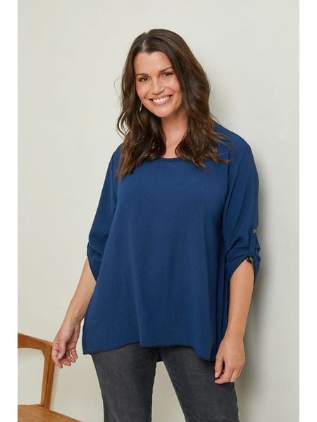 Curvy Lady Bluzka w kolorze granatowym rozmiar: 44/46. Niebieskie bluzki Curvy Lady, bez wzorów, klasyczne, bez kołnierzyka, bez ramiączek. Za 100,99 zł.