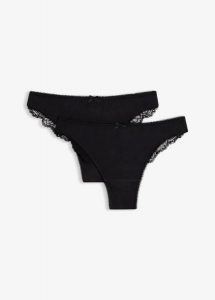 Stringi z miękkiego modalu (2 szt.). Czarne stringi bonprix, bez wzorów. Za 67,99 zł.