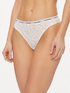 Calvin Klein Underwear Stringi 000QD5051E Biały. Białe stringi Calvin Klein Underwear, bez wzorów, z syntetyku. Za 79,99 zł.