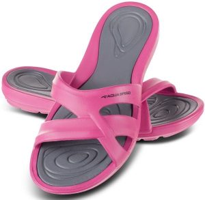 Klapki basenowe damskie PANAMA. Niebieskie klapki Aqua-Speed, bez wzorów, z materiału, bez obcasa. Za 63,90 zł.