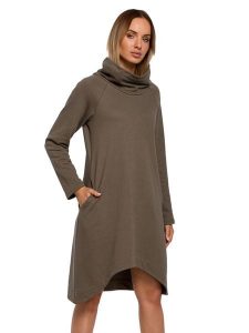 Made of emotion Sukienka w kolorze khaki rozmiar: M. Brązowe sukienki Made Of Emotion, na co dzień, m, bez wzorów, z asymetrycznym kołnierzem, bez ramiączek, mini, asymetryczne. Za 148,96 zł.