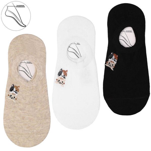 Damskie Stopki Z Kotkami Moraj Mix Kolor 3 Pary. Białe skarpetki Moraj, bez wzorów, z materiału. Za 22,90 zł.