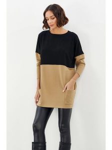 Milan Kiss Sweter w kolorze karmelowo-czarnym rozmiar: M. Brązowe swetry oversize Milan Kiss, m, bez wzorów, bez ramiączek. Za 99,33 zł.