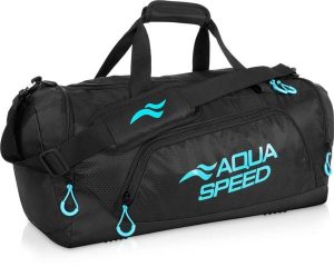 Torba sportowa pływacka na ramię 43l Aqua Speed. Czarne torby podróżne i sportowe Aqua-Speed, bez wzorów, z materiału, na ramię, duże. Za 100,99 zł.