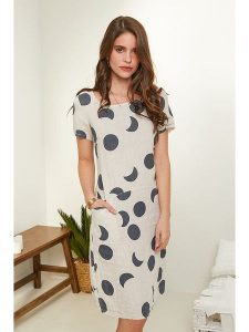 Rodier Lin Lniana sukienka w kolorze beżowo-ciemnoszarym rozmiar: XL/XXL. Brązowe sukienki Rodier Lin, na co dzień, xl, bez wzorów, ze lnu, bez kołnierzyka, bez ramiączek, midi, proste. Za 131,74 zł.