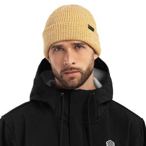 Czapka zimowa beanie unisex Brownie. Żółte czapki SIROKO, z aplikacjami, z materiału. Za 128,00 zł.