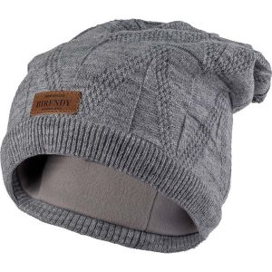 Zimowa Czapka z Naszywką - Szara. Szare czapki Awama, z aplikacjami, z materiału. Za 75,90 zł.