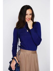 ASSUILI Kaszmirowy sweter w kolorze granatowym rozmiar: 40. Niebieskie golfy Assuili, bez wzorów, z kaszmiru. Za 142,19 zł.