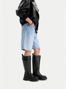 G-Star Raw Kozaki EO-GLCIEN-7001 Czarny. Czarne kozaki G-Star, bez wzorów, ze skóry, bez obcasa, na płaskiej podeszwie, bez zapięcia. Za 639,99 zł.