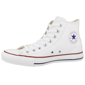 Trampki Converse Chuck Taylor HI Leather, Dla obu płci. Białe buty sportowe Converse, bez wzorów, ze skóry, bez zapięcia. Za 349,99 zł.