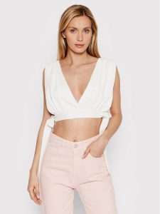 DeeZee Bluzka My Time BLK018 Biały Regular Fit. Białe bluzki DeeZee, bez wzorów, z syntetyku, bez kołnierzyka, bez ramiączek. Za 39,99 zł.