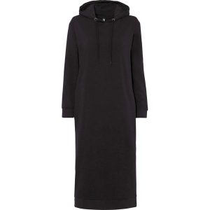 Sukienka dresowa midi. Czarne sukienki bonprix, bez wzorów, z dresówki, bez kołnierzyka, bez ramiączek, midi. Za 144,99 zł.