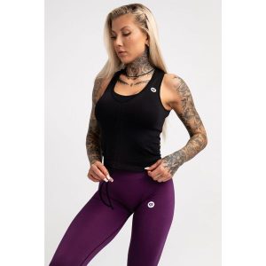 Top fitness damski Gym Glamour ściągany. Czarne koszulki sportowe GYM GLAMOUR, bez wzorów, bez ramiączek, na fitness i siłownię. Za 119,99 zł.