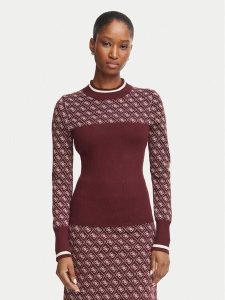 Guess Sweter W5BR24 Z3JD2 Bordowy Slim Fit. Czerwone swetry klasyczne Guess, m, z syntetyku, bez kołnierzyka. Za 434,99 zł.