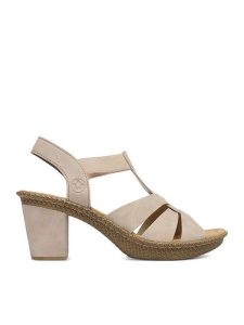 Rieker Sandały CEO-665K3-62 Beżowy. Brązowe sandały Rieker, bez wzorów, ze skóry, bez obcasa, na słupku, bez zapięcia. Za 299,99 zł.