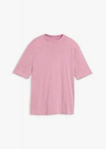 T-shirt z prążkowanej bawełny. Niebieskie t-shirty bonprix, bez wzorów, z bawełny, bez kołnierzyka, bez ramiączek. Za 47,99 zł.