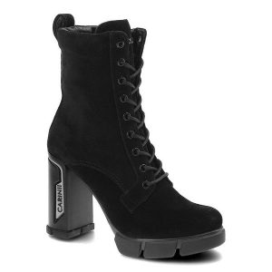 Czarne Botki Carinii Damskie Eleganckie Buty Na Słupku. Czarne botki Carinii, z aplikacjami, bez obcasa, na słupku, bez zapięcia. Za 399,00 zł.