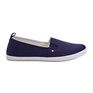 Tenisówki Trampki Slip-On Damskie Granatowe Adrancia niebieskie. Niebieskie trampki bez wzorów, bez zapięcia. Za 92,80 zł.