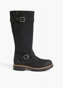 Kozaki sznurowane Tom Tailor z klamrami. Czarne kozaki bonprix, bez wzorów, bez obcasa, bez zapięcia. Za 299,99 zł.
