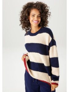 Aniston Sweter w kolorze niebiesko-beżowym rozmiar: 34. Brązowe swetry oversize Aniston, bez wzorów, ze splotem, bez ramiączek. Za 47,82 zł.