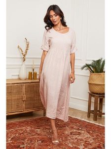 La Compagnie Du Lin Lniana sukienka w kolorze jasnoróżowym rozmiar: M. Różowe sukienki La Compagnie Du Lin, na co dzień, m, bez wzorów, ze lnu, bez kołnierzyka, bez ramiączek, maxi, proste. Za 187,99 zł.