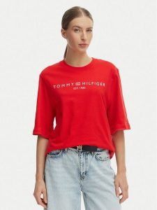 Tommy Hilfiger T-Shirt WW0WW47811 Pomarańczowy Relaxed Fit. Brązowe t-shirty TOMMY HILFIGER, l, bez wzorów, z bawełny, bez kołnierzyka, bez ramiączek. Za 209,99 zł.