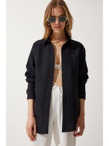 Happiness Istanbul Bluzka w kolorze czarnym rozmiar: 36. Czarne bluzki Happiness Istanbul, bez wzorów, z bawełny, bez kołnierzyka, bez ramiączek. Za 83,62 zł.