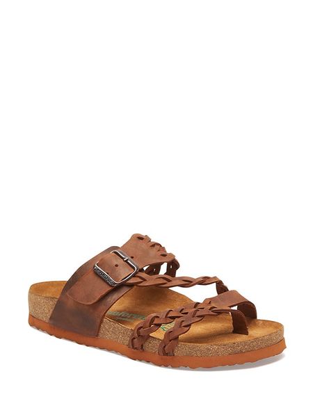 Comfortfusse Skórzane japonki w kolorze brązowym rozmiar: 41. Brązowe klapki Comfortfüße, bez wzorów, z nubiku, z otwartym noskiem, bez obcasa. Za 152,62 zł.