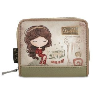 Beżowy Damski Kompaktowy Portfel Anekke. Brązowe portfele Anekke, bez wzorów, z materiału. Za 129,00 zł.