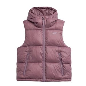 Kamizelka Damska pikowana 4F. Czerwone kamizelki 4f, bez wzorów, z puchu, bez kołnierzyka, bez ramiączek, bez kaptura. Za 191,99 zł.