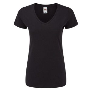 Koszulka Damska Iconic 150 Z Dekoltem V. Czarne bluzki FRUIT OF THE LOOM, s, bez wzorów, sportowe, bez kołnierzyka, bez ramiączek. Za 40,99 zł.