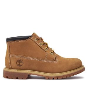 Trapery Timberland. Brązowe buty zimowe Timberland, bez obcasa, bez zapięcia. Za 649,99 zł.