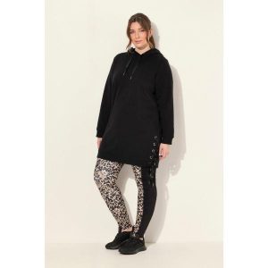 Damskie Długa bluza z kapturem tasiemka satynowa kaptur długi rękaw. Czarne bluzy Ulla Popken, plus size, bez wzorów, z bawełny, z kapturem. Za 294,99 zł.