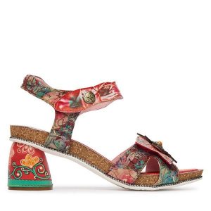 Sandały Laura Vita. Czerwone sandały LAURA VITA, bez wzorów, bez obcasa, na słupku, bez zapięcia. Za 439,99 zł.