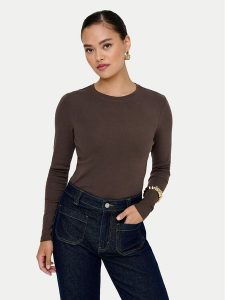 ONLY Bluzka Riley 15323159 Brązowy Slim Fit. Brązowe bluzki ONLY, l, bez wzorów, z bawełny, bez kołnierzyka, bez ramiączek. Za 79,99 zł.