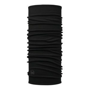 Chusta wielofunkcyjna z wełny merynosów Buff Merino Midweight. Czarne apaszki i chusty Buff, bez wzorów, z wełny. Za 149,90 zł.