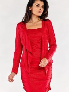 Żakiet Model A559 Red - awama. Czerwone marynarki i żakiety Awama, l, bez wzorów, z elastanu. Za 256,23 zł.
