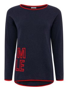 Zwillingsherz Sweter "SMILE" w kolorze granatowym rozmiar: L. Niebieskie swetry oversize Zwillingsherz, l, bez wzorów, z kaszmiru, bez ramiączek. Za 184,46 zł.