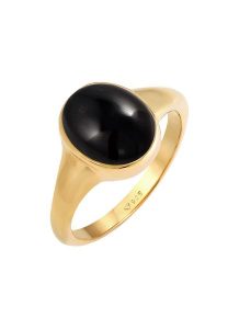 Elli Damski sygnet owalny z kamieniem szlachetnym onyx w pozłacanym srebrze 925 Sterling Silver Pierścionki 1 ct. Szare pierścionki Elli, z onyksem, pozłacane. Za 249,89 zł.