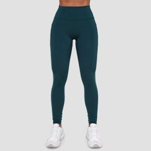 Legginsy damskie fitness z kieszeniami ciemnozielone Ignite. Zielone legginsy GYMBEAM, bez wzorów, z elastanu. Za 112,90 zł.