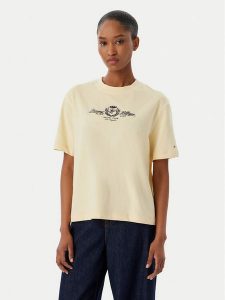 Tommy Hilfiger T-Shirt Crest WW0WW48713 Kremowy Relaxed Fit. Białe t-shirty TOMMY HILFIGER, xxs, bez wzorów, z bawełny, bez kołnierzyka, bez ramiączek. Za 249,99 zł.