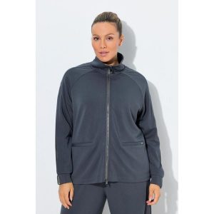 Damskie Bluza rozpinana chłodząca stójka długi rękaw. Fioletowe bluzy Ulla Popken, plus size, bez wzorów, z elastanu, bez kaptura. Za 349,99 zł.