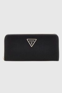 GUESS Czarny duży portfel damski Laurel. Czarne portfele Guess, z aplikacjami, ze skóry ekologicznej. W wyprzedaży za 208,99 zł.